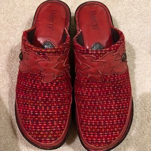 Born Mules Red Leather and Fabric